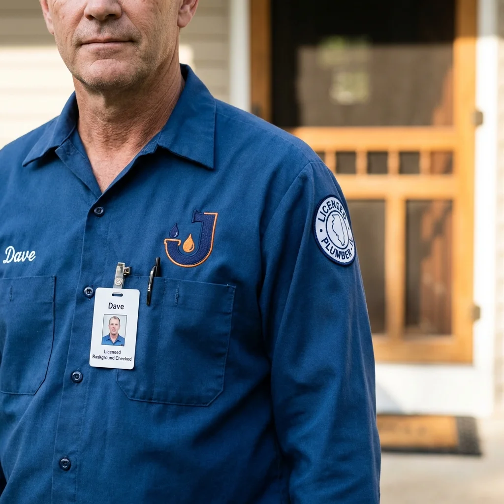 Licensed plumber showing ID badge in North Vernon, IN